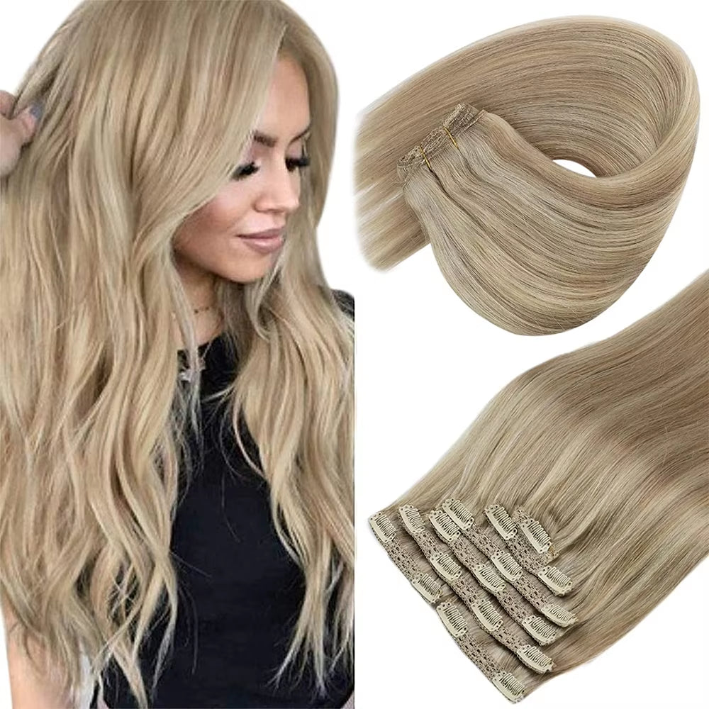 Clip in Hair Extension Human Hair Balayage Natural Human Hair Extension Human Hair Clip Extension for Women