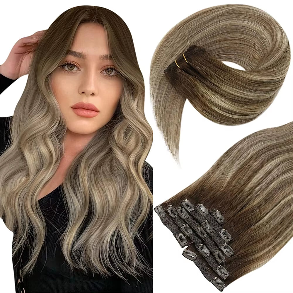 Clip in Hair Extension Human Hair Balayage Natural Human Hair Extension Human Hair Clip Extension for Women