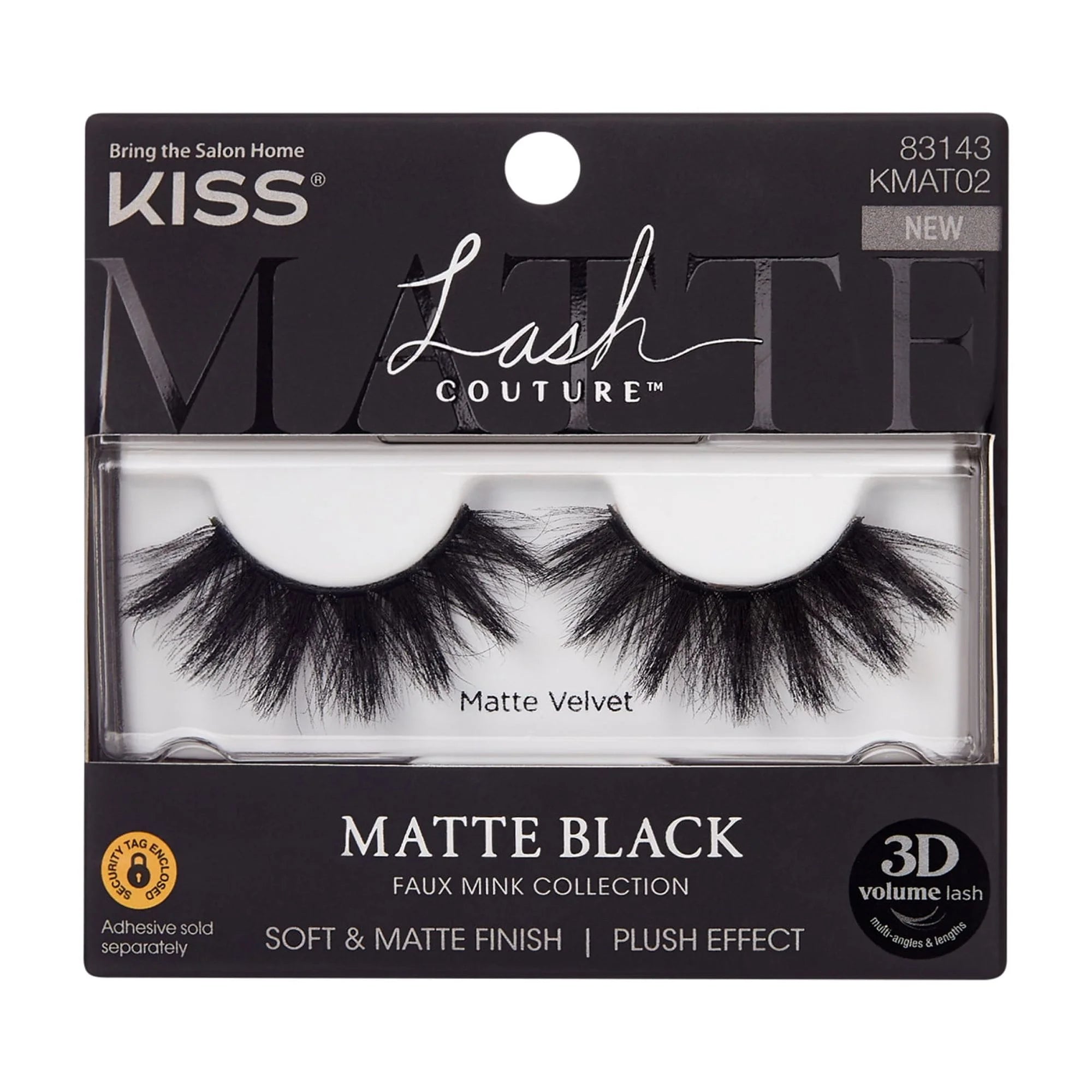 (6 Pack)  Lash Couture Matte Black Faux Mink False Eyelashes, Strip Lashes, Matte Velvet, Black, 1 Pair
