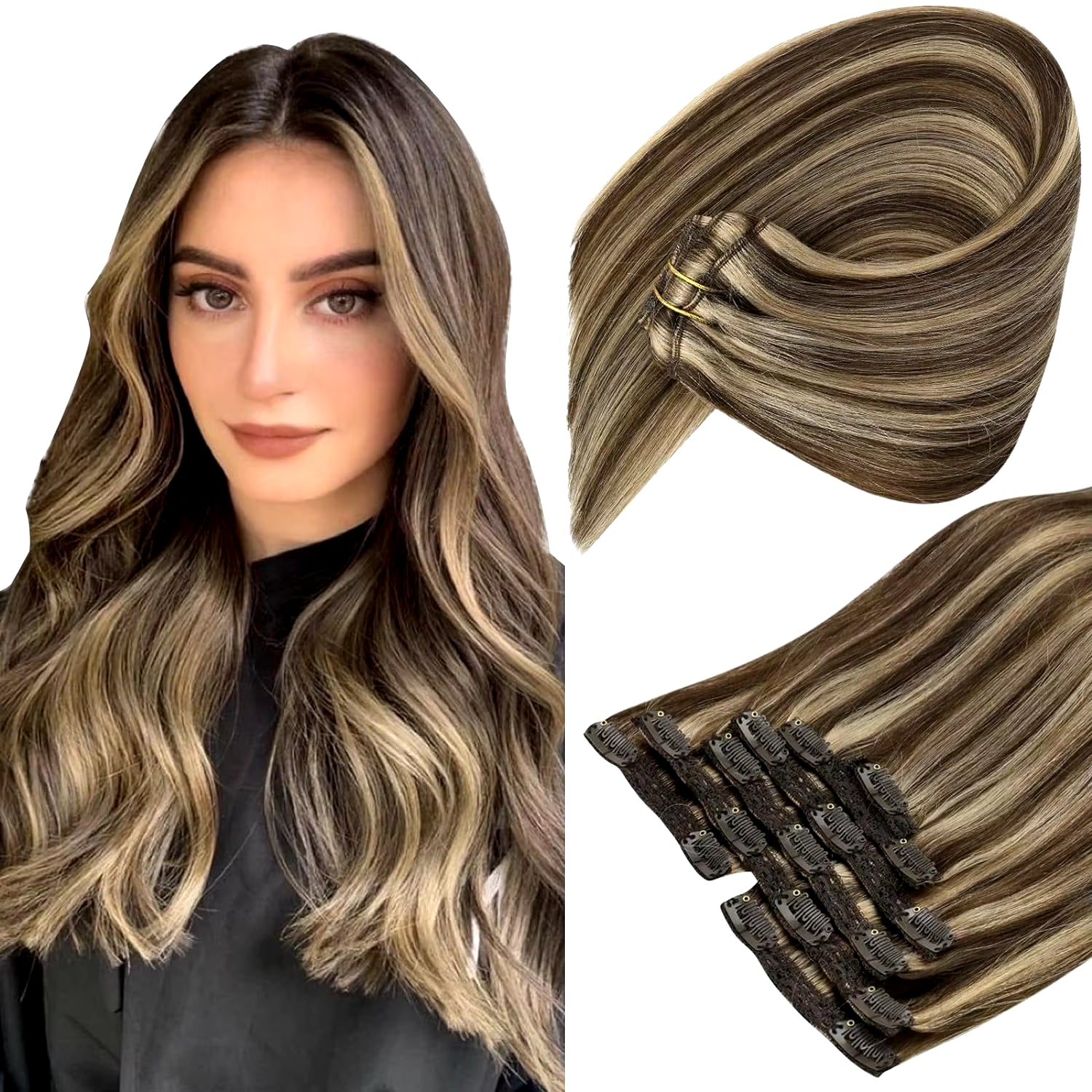 Clip in Hair Extension Human Hair Balayage Natural Human Hair Extension Human Hair Clip Extension for Women