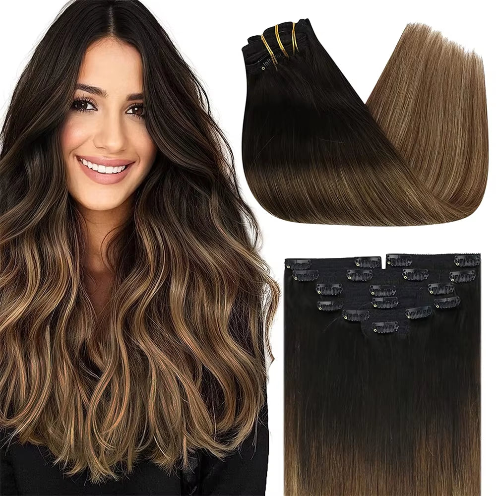 Clip in Hair Extension Human Hair Balayage Natural Human Hair Extension Human Hair Clip Extension for Women
