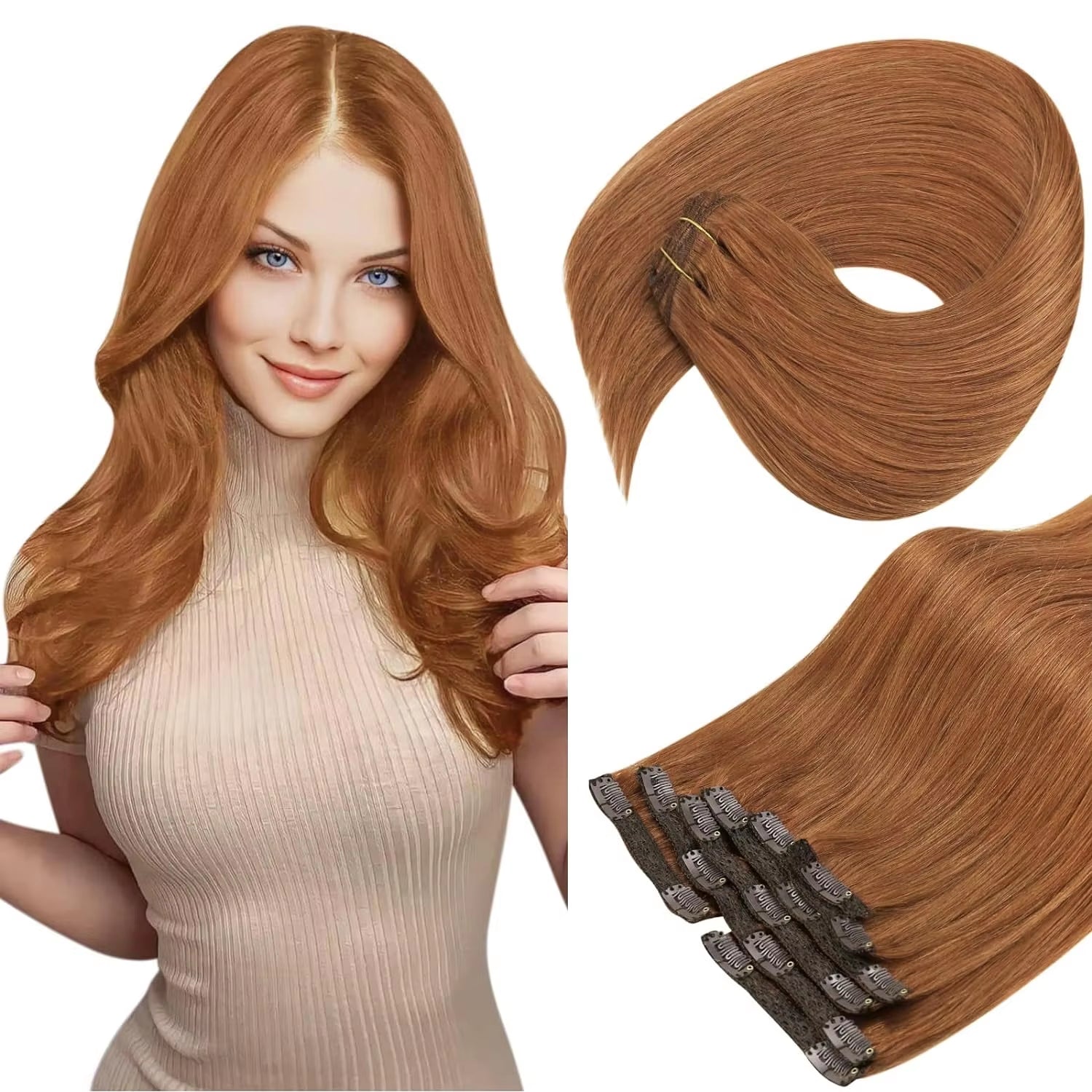 Clip in Hair Extension Human Hair Balayage Natural Human Hair Extension Human Hair Clip Extension for Women