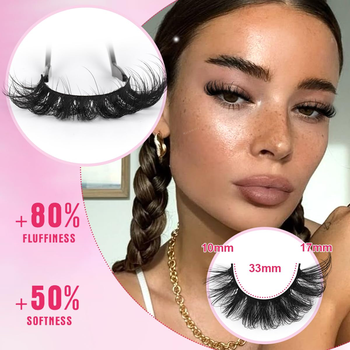 Mink Lashes Fluffy 6D False Eyelashes 17Mm Wispy Cat Eye Lashes That Look like Extensions Strip Lashes Pack