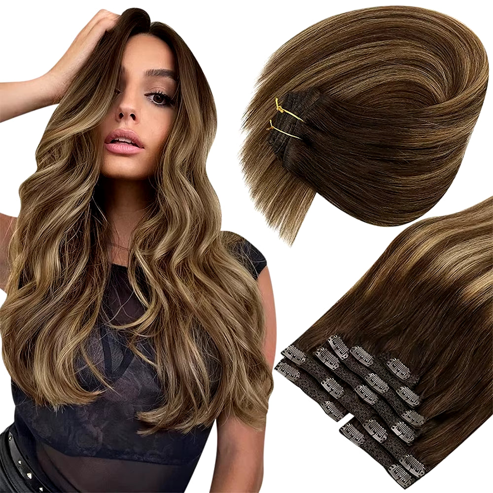 Clip in Hair Extension Human Hair Balayage Natural Human Hair Extension Human Hair Clip Extension for Women