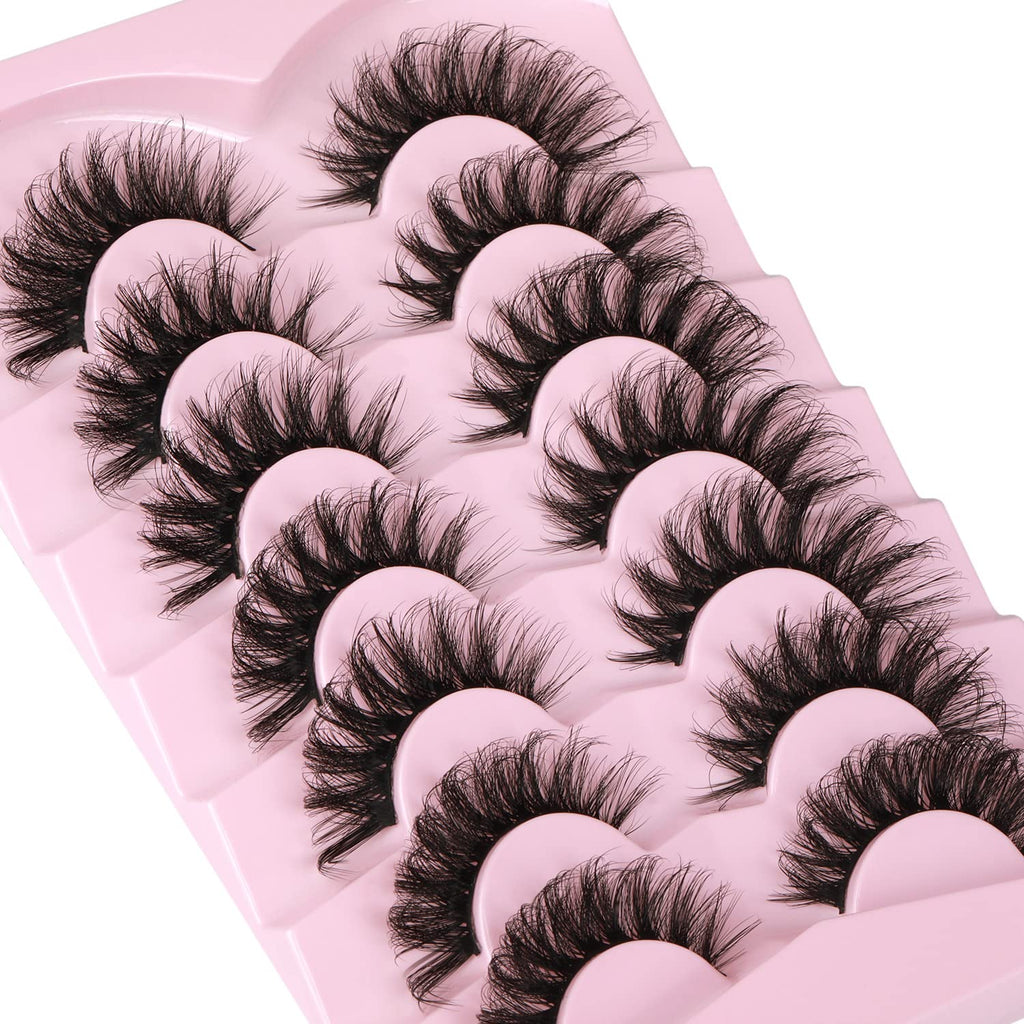 Mink Lashes Fluffy 6D False Eyelashes 17Mm Wispy Cat Eye Lashes That Look like Extensions Strip Lashes Pack