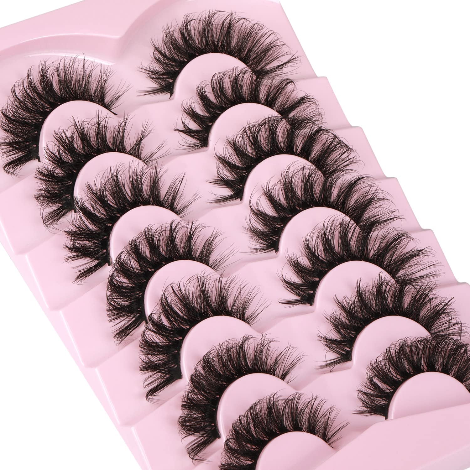 Mink Lashes Fluffy 6D False Eyelashes 17Mm Wispy Cat Eye Lashes That Look like Extensions Strip Lashes Pack