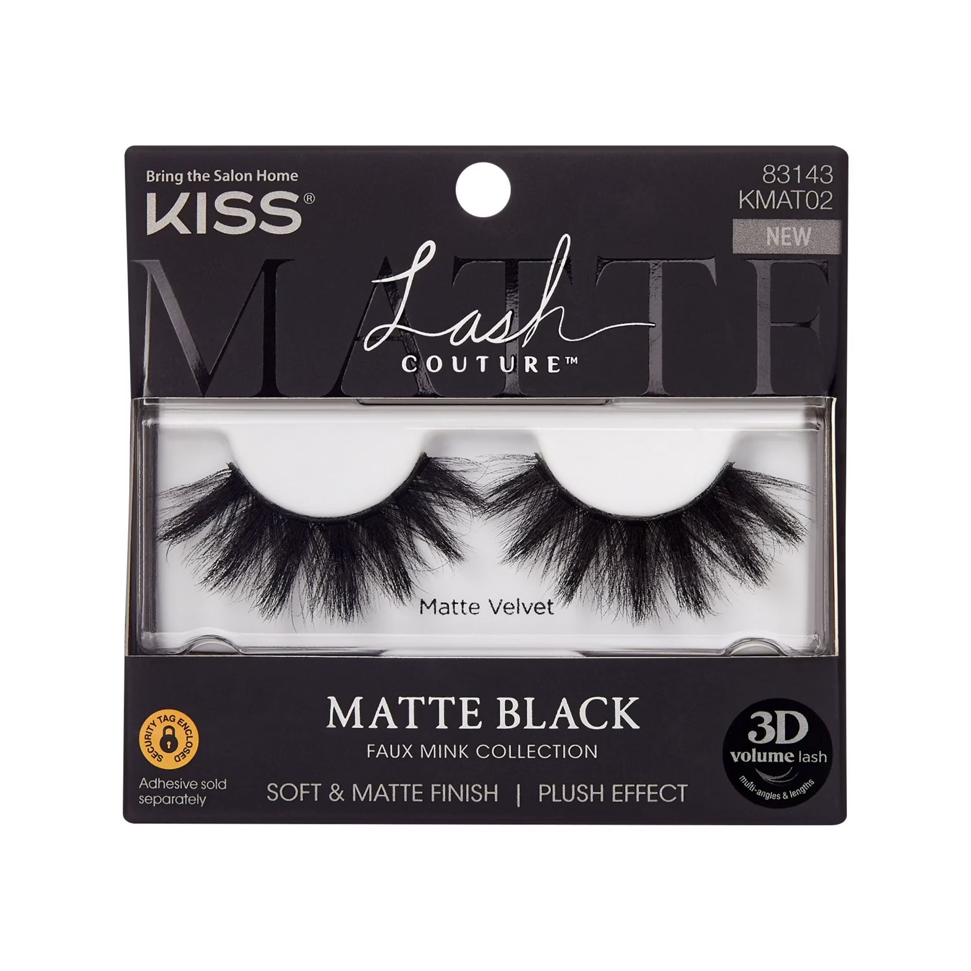 (6 Pack)  Lash Couture Matte Black Faux Mink False Eyelashes, Strip Lashes, Matte Velvet, Black, 1 Pair
