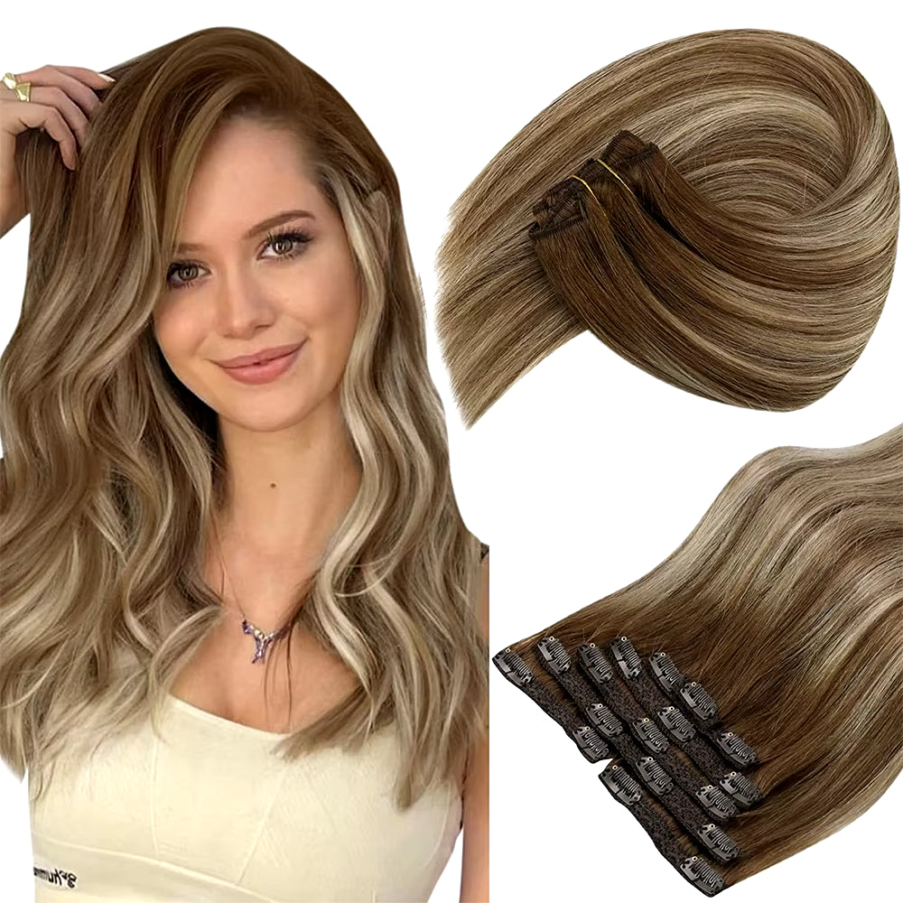 Clip in Hair Extension Human Hair Balayage Natural Human Hair Extension Human Hair Clip Extension for Women