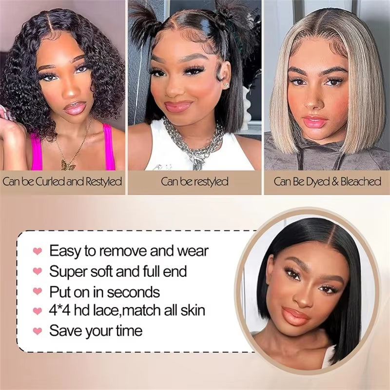 Human Brazilian Hair Short 4X4 Closure Bob Wig for Black Women Cheap Curly Bob Wigs Human Hair Lace Front Wig