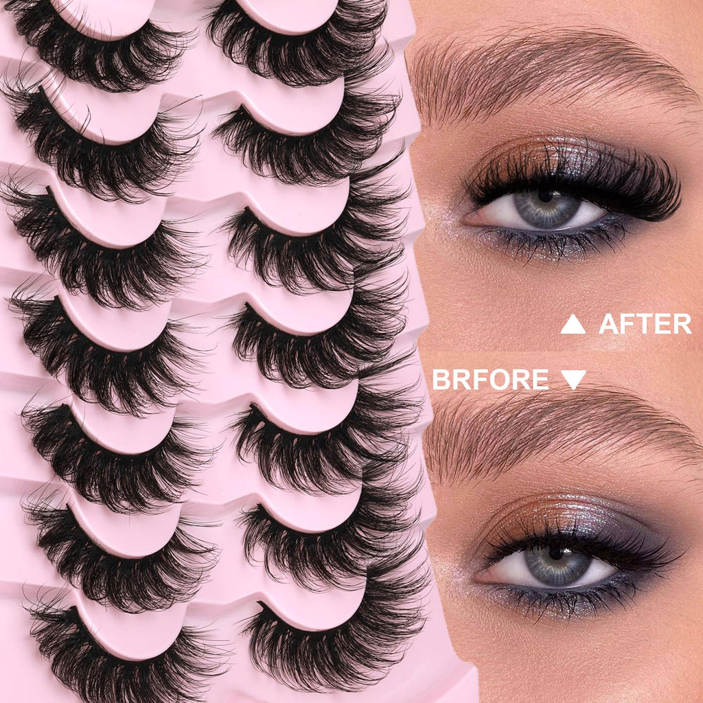 Mink Lashes Fluffy 6D False Eyelashes 17Mm Wispy Cat Eye Lashes That Look like Extensions Strip Lashes Pack