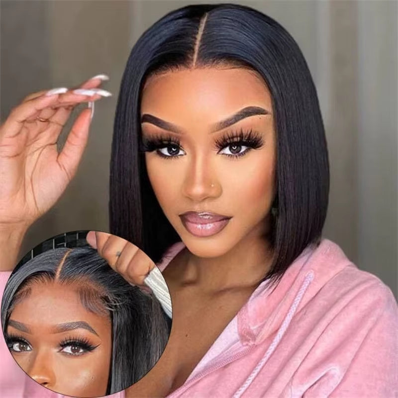 Human Brazilian Hair Short 4X4 Closure Bob Wig for Black Women Cheap Curly Bob Wigs Human Hair Lace Front Wig